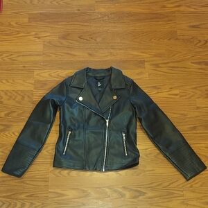 Art Class Black Leather Jacket with Gold Accents